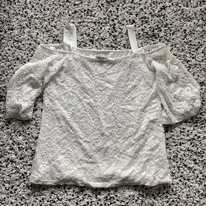 White lace blouse with open shoulder
